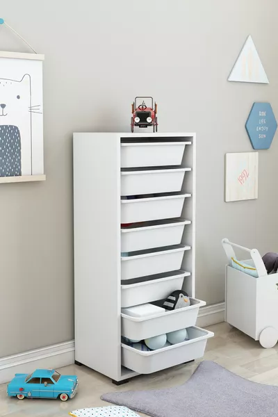 Armoire polyvalente blanche à 8 paniers, armoire de cuisine, armoire à jouets pour enfants, organiseur de jouets