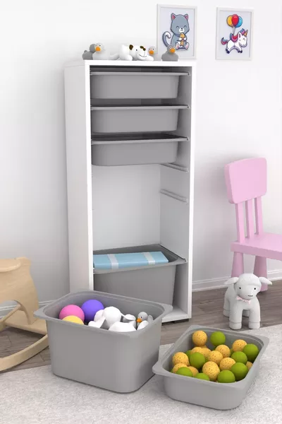 Armadio Multifunzione Grigio con 2 Ante Grandi e 4 Piccole, Dispensa e Armadio Giocattoli