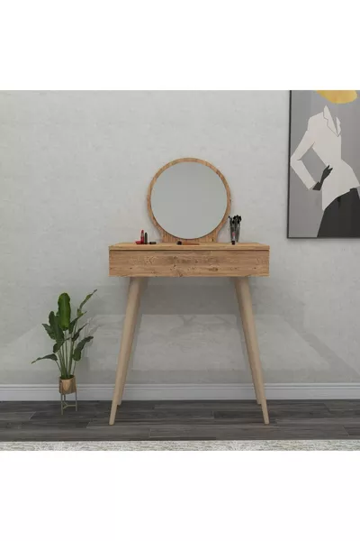 Siena Wooden Vanity Table with Mirror and Drawers, Atlantic Pine - Siena