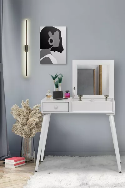 Tavolo da trucco Tavolo da toilette con specchio / Bianco