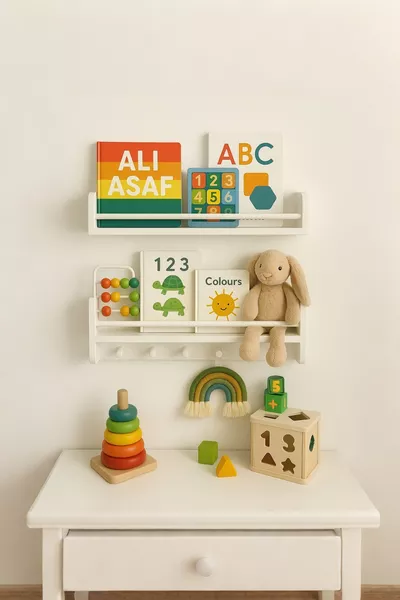Étagère et bibliothèque Montessori en MDF blanc, 2 pièces