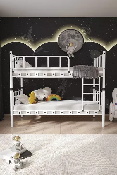 Zambak Youth Bedroom Metal Bunk Bed and Bed Frame Black