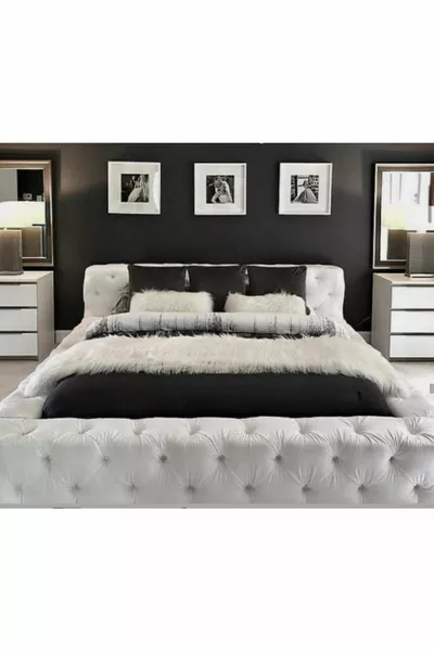 Double Bed Base Headboard Snowflake Color White