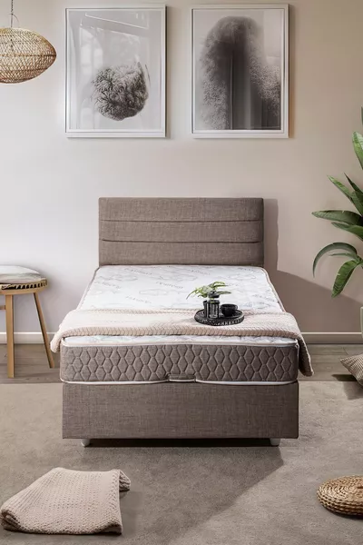 Sofia Single Bed Base and Headboard Double Set Brown