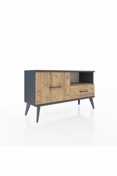 Commode Arges à une étagère et 2 tiroirs Anthracite-Pin