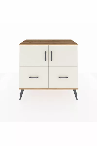 Commode Hyperion 2 étagères 2 tiroirs 2 portes Pin-Gris