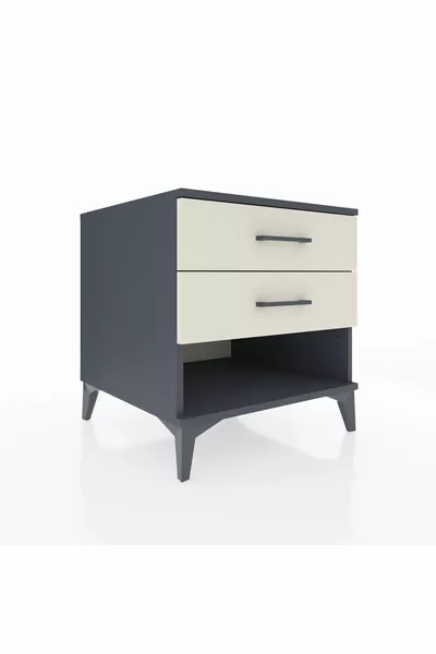 Table de chevet Kronos à 2 tiroirs Anthracite-Pierre de lune