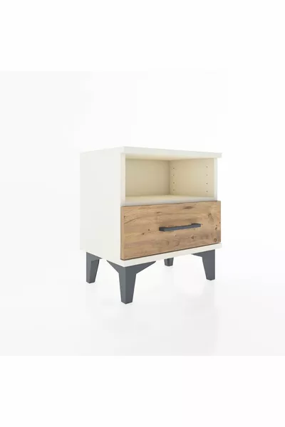 Comodino Arges con Un Ripiano e Un Cassetto, Azzurro- Pino