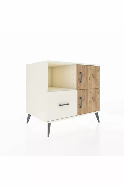Comò Kronos con 2 ripiani, 1 cassetto e 2 ante, Pietra di Luna-Pino/Pietra di Luna
