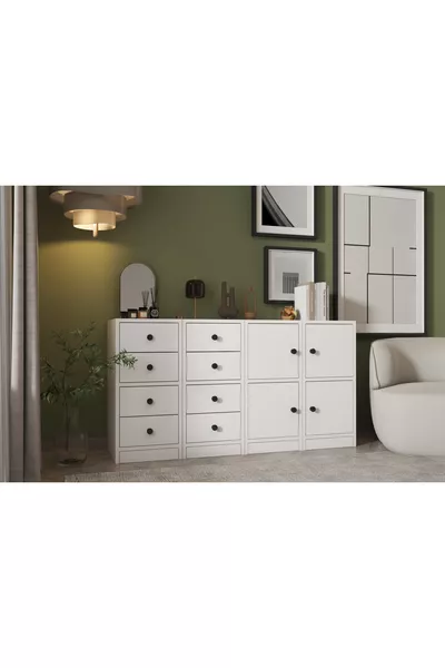 Comodino con anta e cassetti bianco Cm -ç