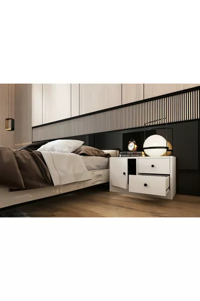 Nachttisch mit Schrank und Schublade Weiß Cm -ç