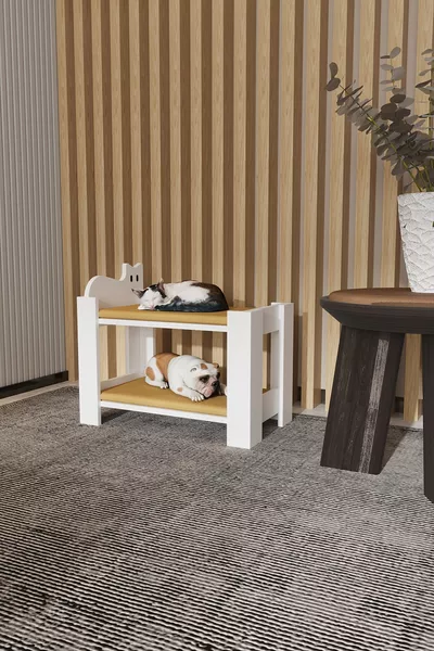 OTIS Lit en bois pour chat et chien - LIT SUPERPOSÉ - AVEC MOUSSE - BLANC