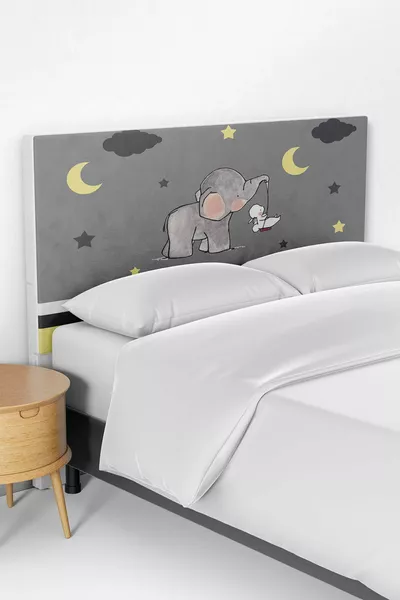 Housse de tête de lit pour chambre d'enfant avec motif d'éléphant mignon à rayures jaunes