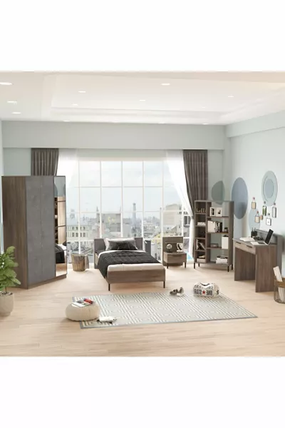 Комплект за тийнейджърска стая New Home 5 части Бетон-кафяв -cg
