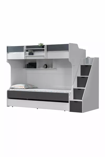 Bunk Bed, Kardem Bunk Bed with Drawer - Anthracite