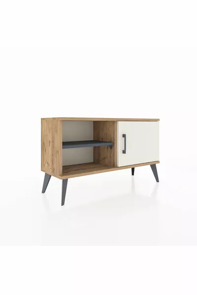 Commode Arges avec 2 étagères et 1 porte en pin - Gris anthracite