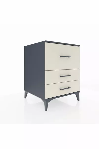 Table de chevet Kronos à 3 tiroirs Anthracite-Pierre de lune