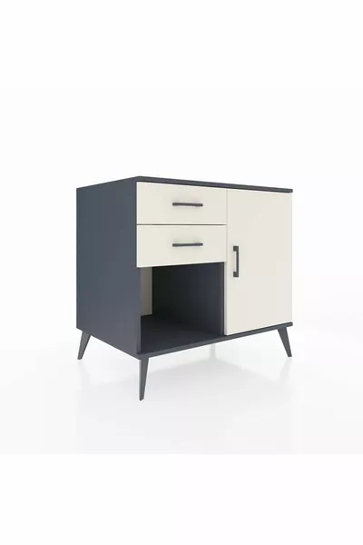 Commode Kronos avec une étagère, 2 tiroirs et une porte, Anthracite-Pierre de Lune
