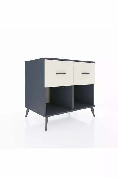 Commode Kronos 2 tiroirs Anthracite-Sapin/Pierre de lune