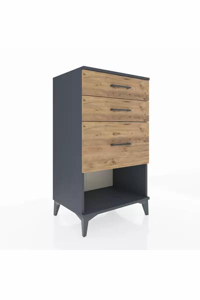Comodino Hyperion 3 Cassetti Antracite-Pino
