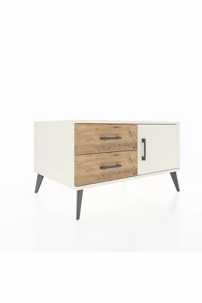Comò Kronos con un ripiano, 2 cassetti e una anta, Giada-Giada/Pino