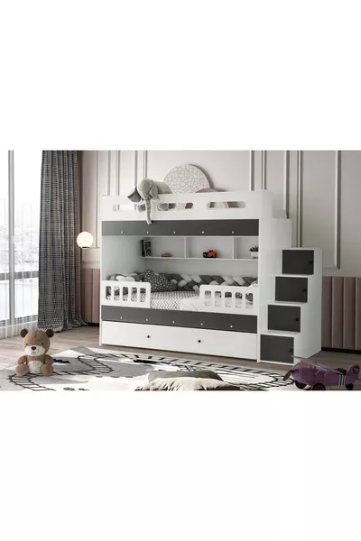 Lit superposé Berlin / 2 pièces avec matelas à ressorts en bambou inclus