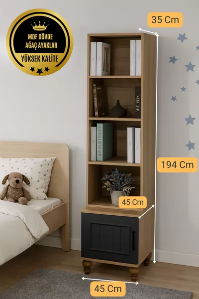 Set di Comodino e Libreria Ozan | Corpo in MDF | Ante in Rehau | Piedini in Frassino
