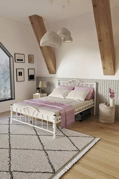 Bella Double Bed Wrought Iron Metal Bed White