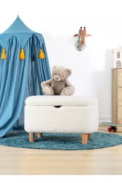 Pouf con Cassettino per Bambini Yomme - Teddy Bianco