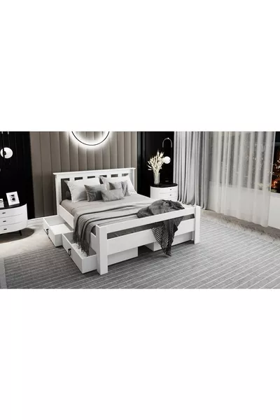 سرير مزدوج آريا مكون من MDF أبيض مع أدراج، متوافق مع فرشة مزدوجة Maçy-1