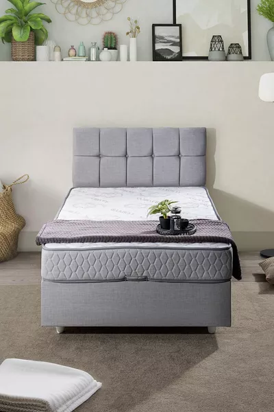 Berlin Double Set, Single Bed Base and Headboard Set - Light Grey