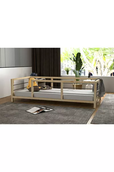 Yap-sa Home Aksa-Montessori Metal-Edged Protected Natural Wood Baby and Children's Bed