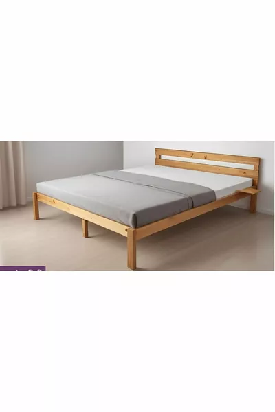 Natural Solid Wood Trend Bed Frame + 2 Simple Bedside Shelves as a Gift