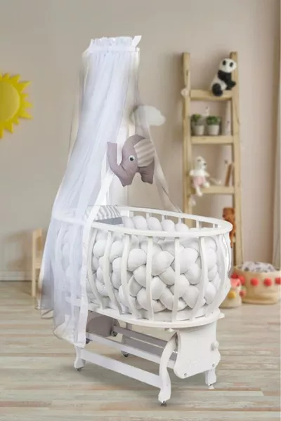 Lina Basket Cradle Wooden Cradle with Woven Sleep Set Natural Wooden Cradle