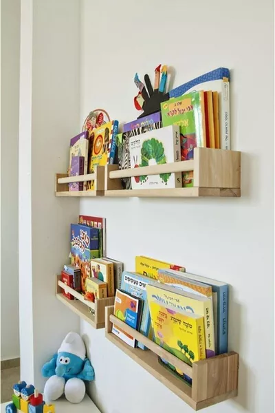 Mensola da Parete per Cameretta Montessori Beige Libreria in Legno 4 Pezzi