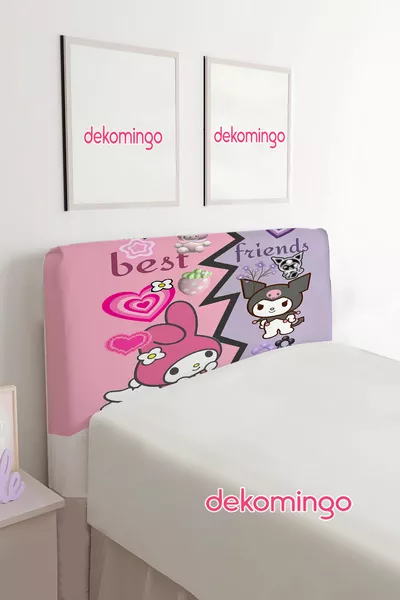 COPRIMATERASSO PER TESTATA DEL LETTO SINGOLO CON DISEGNO BEST FRIENDS KUROMI MY MELODY