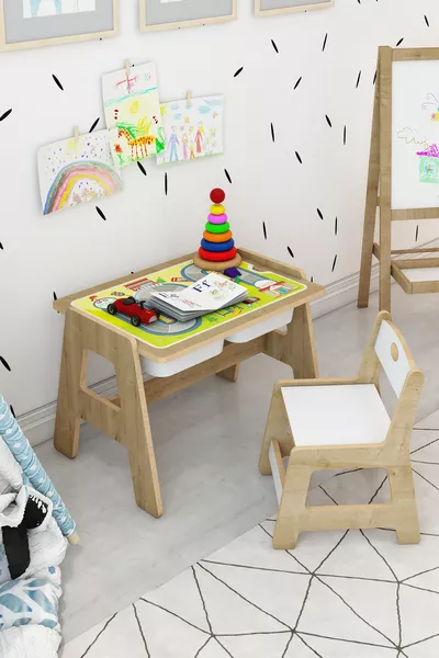 Lesson Montessori Wooden Activity Table and Chair Set