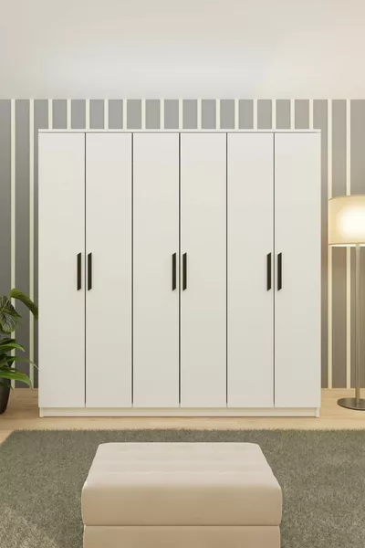 Gm  Favorite 6-Door White Black Wardrobe Without Mirror with Handles