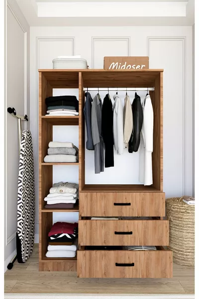 Easy Atlantik Çam 3 Kapılı 3 Çekmeceli Çok Amaçlı Elbise Dolabı