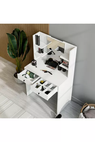 SHINY MIRRORED 2-DRAWER CM VANITY TABLE WHITE