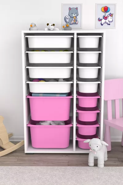 Armadio Giocattoli Multifunzione con Cestino Rine Rosa Bianco U