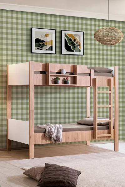 Letto a castello, Letto a castello separabile in 2 parti Asia, Noce - Bianco + 2 Materassi Comfort