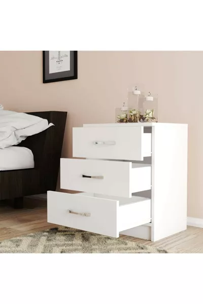 Comodino bianco a 3 cassetti