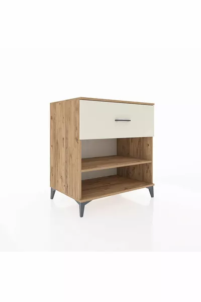 Commode Kronos à une étagère et un tiroir, pin-pierre d'onyx