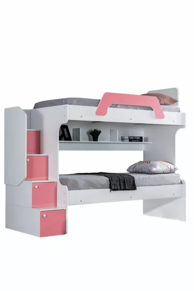 Letto a castello Ranza, Letto a castello Inci per 2 persone - Rosa 2 Materassi Comfort
