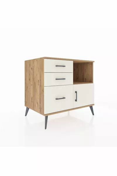 Kronos Comò con Un Ripiano, 3 Cassetti e Una Porta, Pino-Pietra di Luna