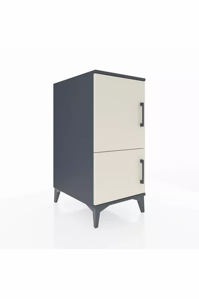 Kronos Nightstand 3 Shelves 2 Doors Anthracite-Crystal Gray