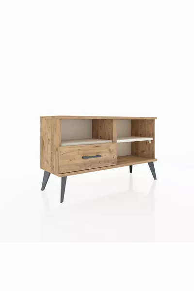 Commode Arges à 2 étagères et 1 tiroir Pin-Ambre/Pin