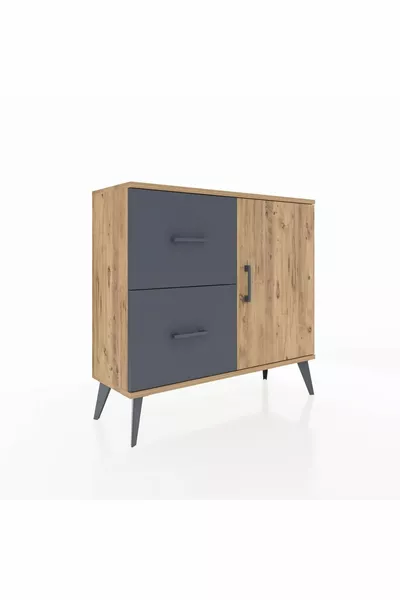 Commode Arges avec une seule étagère, 2 tiroirs et une porte, Pin-Pin/Anthracite
