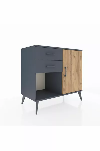 Commode Hyperion à une étagère, deux tiroirs et une porte, anthracite-pin/anthracite